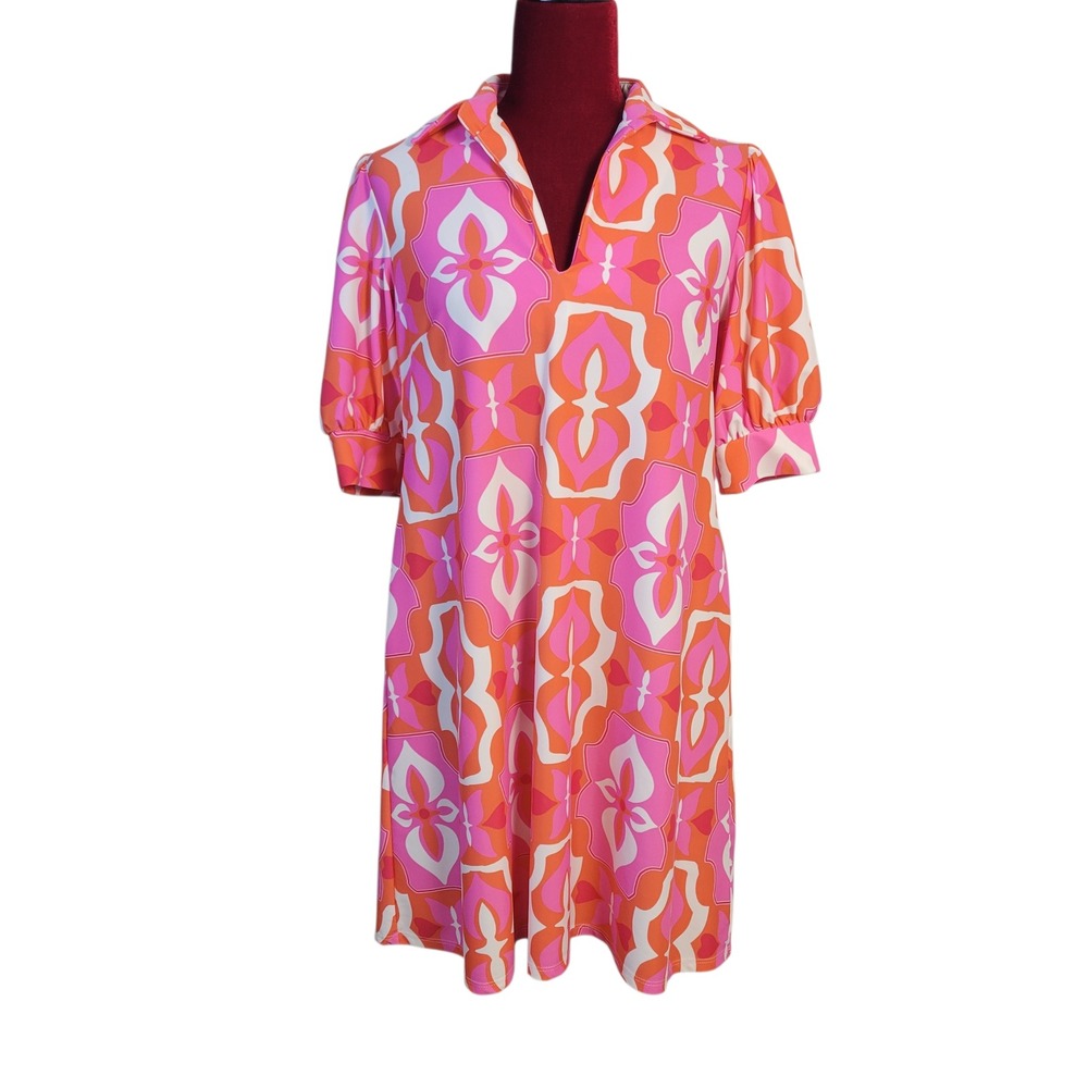 Jude Connally Made in USA Shift Dress Geometric Floral Sz‎ XS *Runs Big* HG4514
